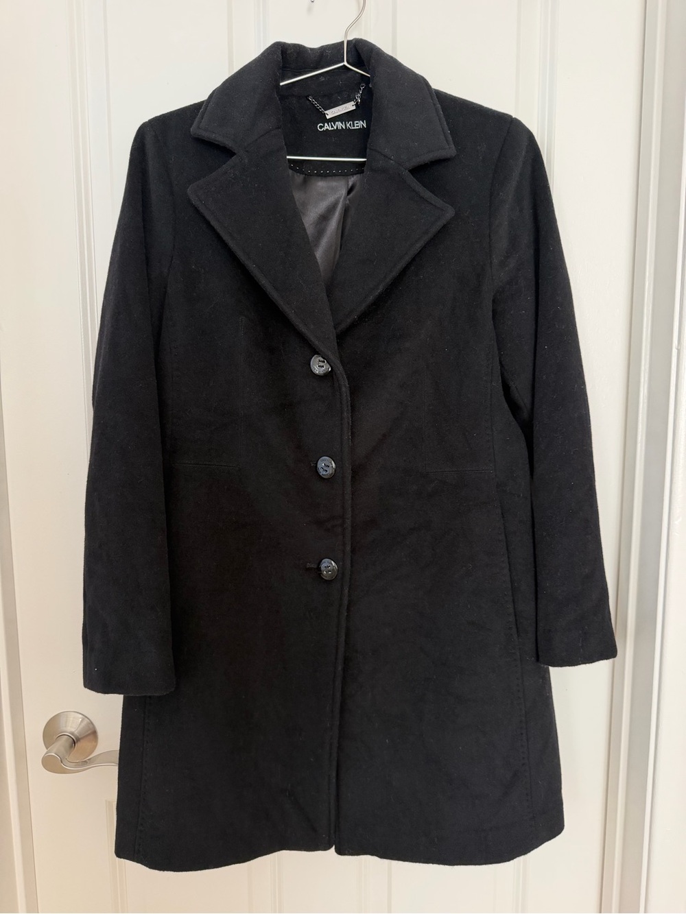 Calvin Klein Black Wool Blend Single-Breasted Peacoat
